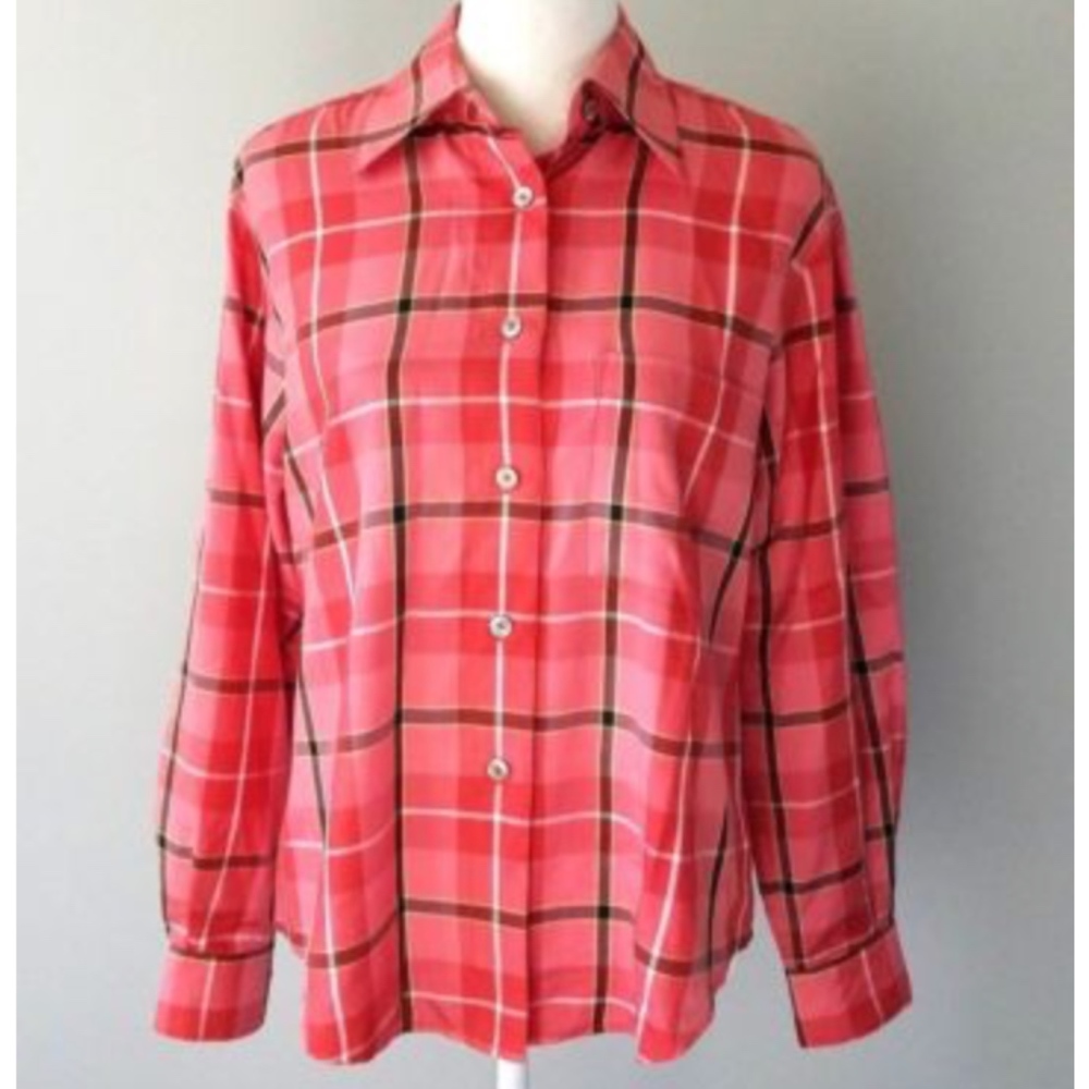 Linda Allard Ellen Tracy plaid 100% Silk Blouse